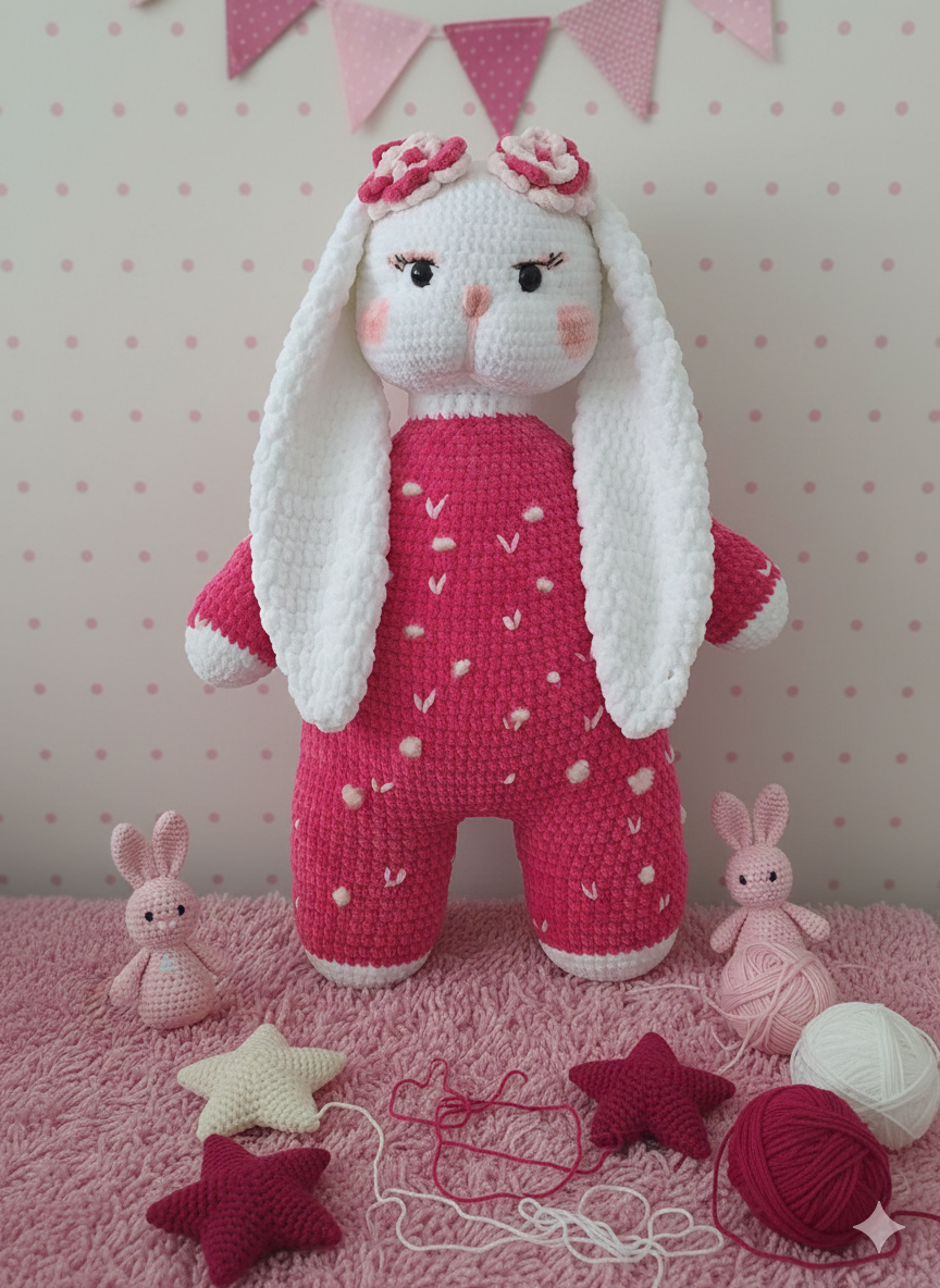 Pembe Tulumlu Çiçek Tavşan💞🐇